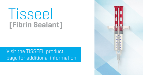 Image of TISSEEL product in applicator next to TISSEEL logo